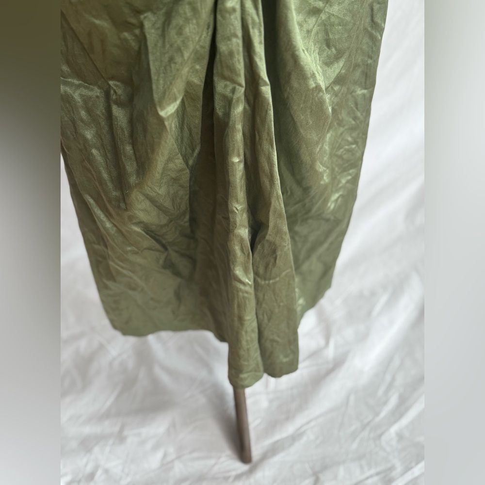 Vince Women’s Sz 10 Metallic Twist Front Cotton Blend Skirt Green - Picture 4 of 9